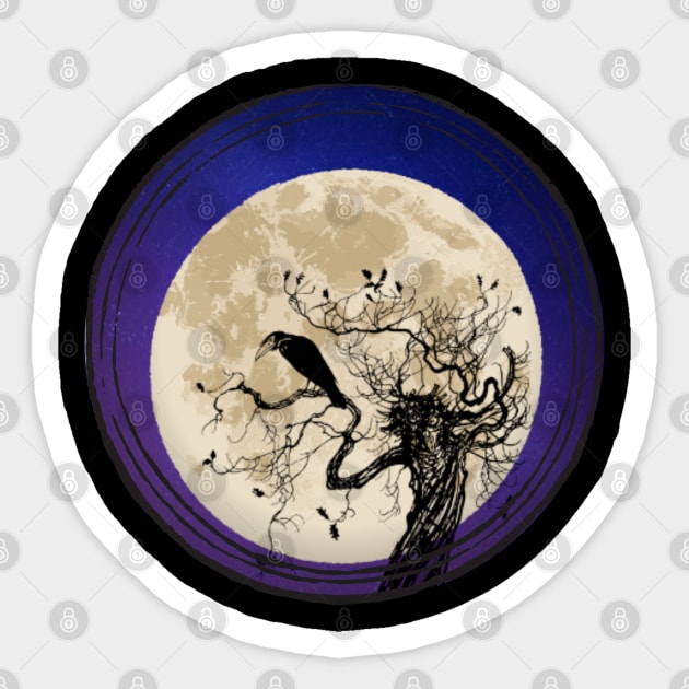 The old Crow and the Moon Sticker by Kahytal